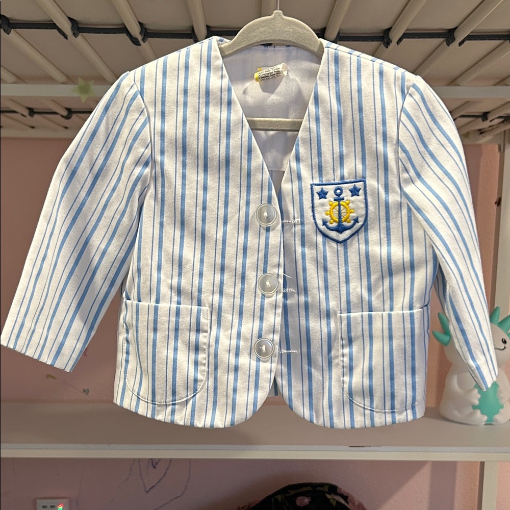 Nautical Striped Kids Jacket - White and Blue VINTAGE